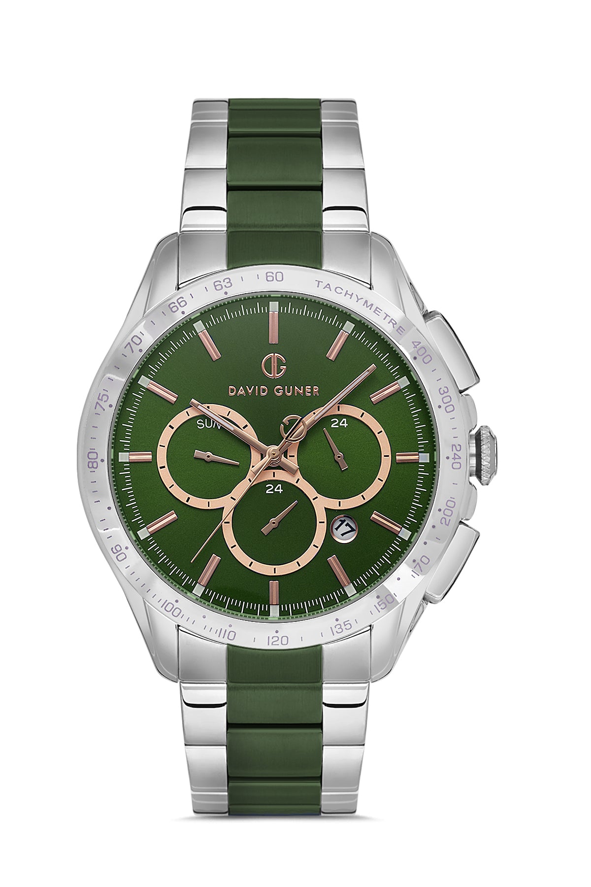 DAVID GUNER Yeşil Kadranlı Gümüş Kaplamalı Erkek Kol Saati - DG-8624GA-A15