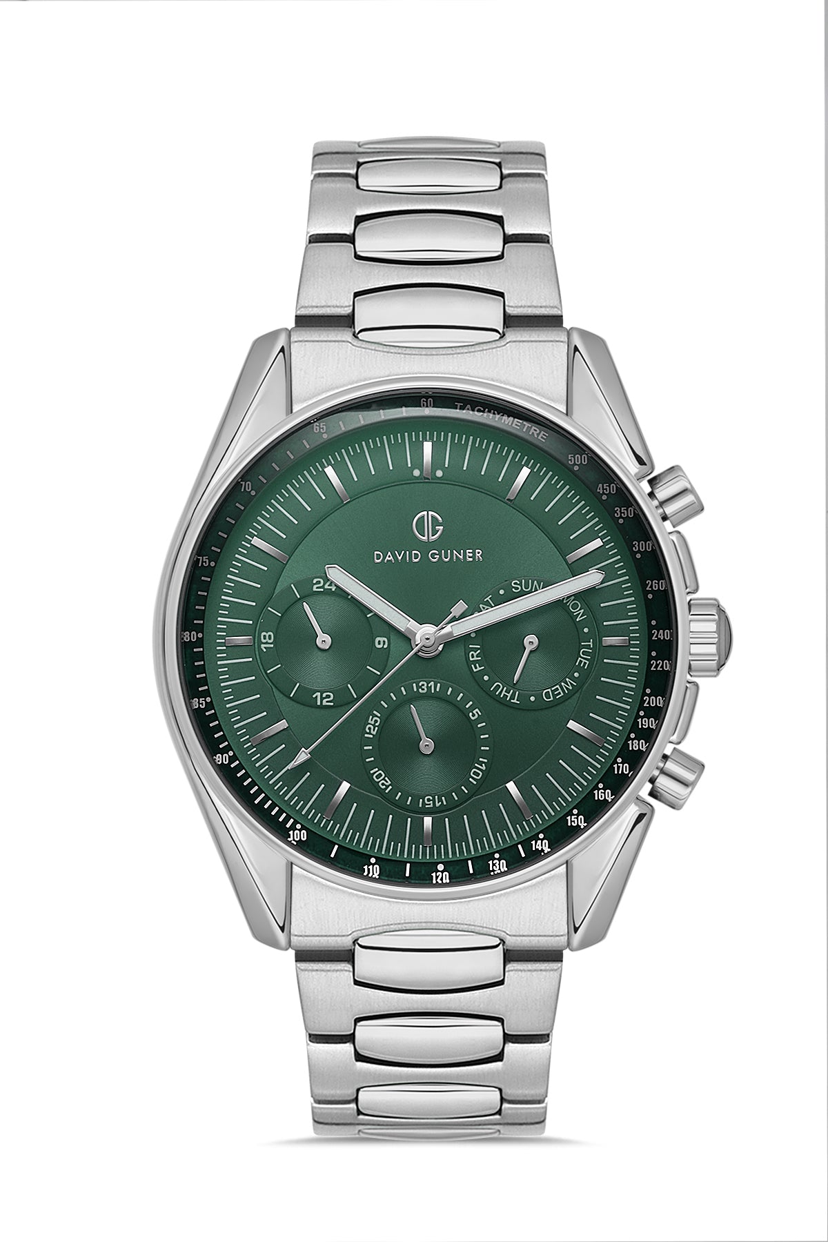 DAVID GUNER Yeşil Kadranlı Gümüş Kaplamalı Multifonksiyonlu Erkek Kol Saati - DG-8670GA-A10