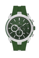 DAVID GUNER Yeşil Kadranlı Gümüş Kaplamalı Multifonksiyonlu Yeşil Silikon Kordonlu Erkek Kol Saati - DG-8654GD-A10