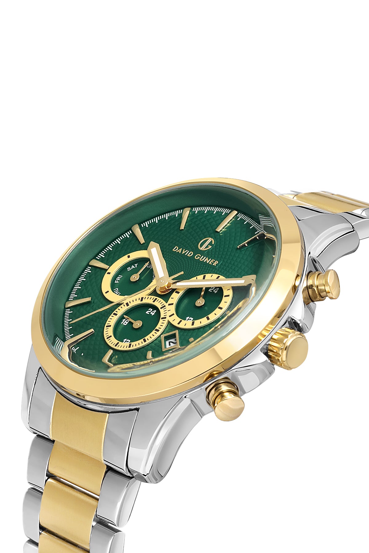 DAVID GUNER Green Dial Yellow Silver Plating Men's Watch with Calendar