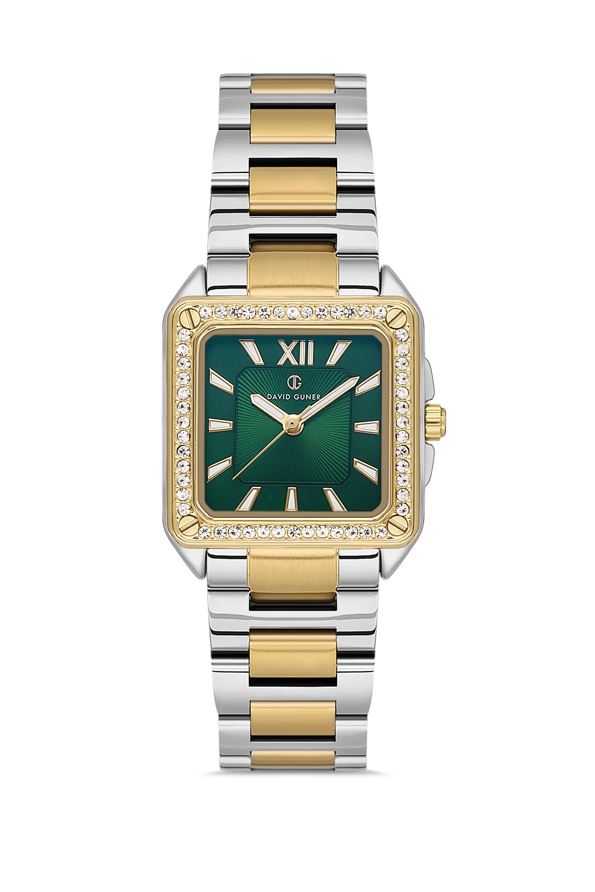 DAVID GUNER Yeşil Kadranlı Sarı Gümüş Kaplamalı Taşlı Kadın Kol Saati - DG-8669LA-D10