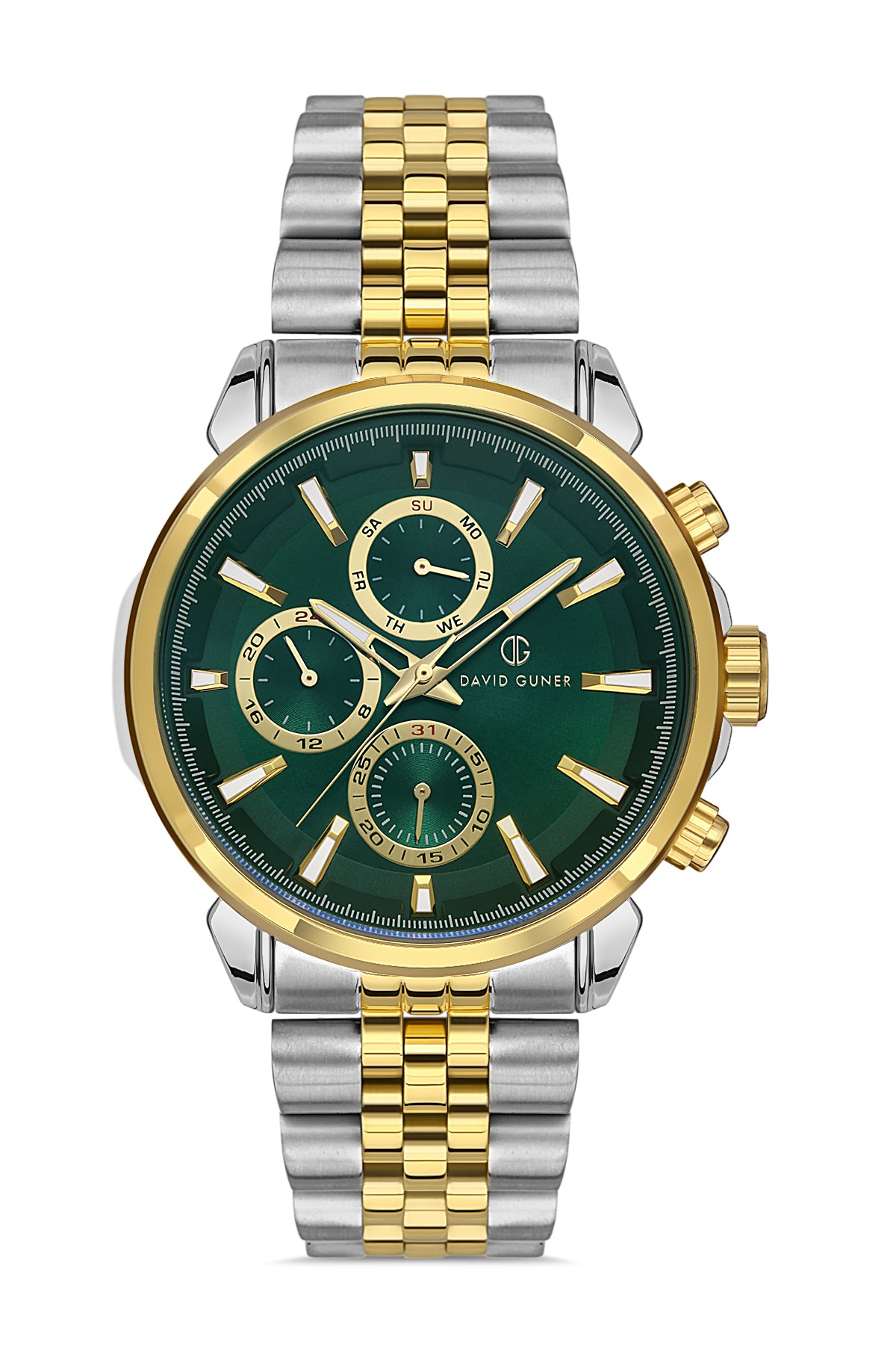 DAVID GUNER Yeşil Kadranlı Sarı-Gümüş Paslanmaz Masif Çelik Erkek Kol Saati - DG-8401GA-D10