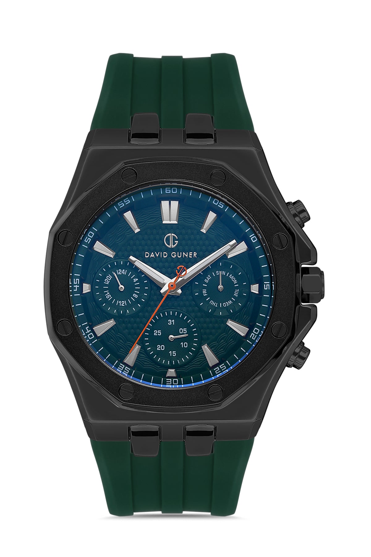 DAVID GUNER Men's Watch with Green Dial and Green Silicone Band