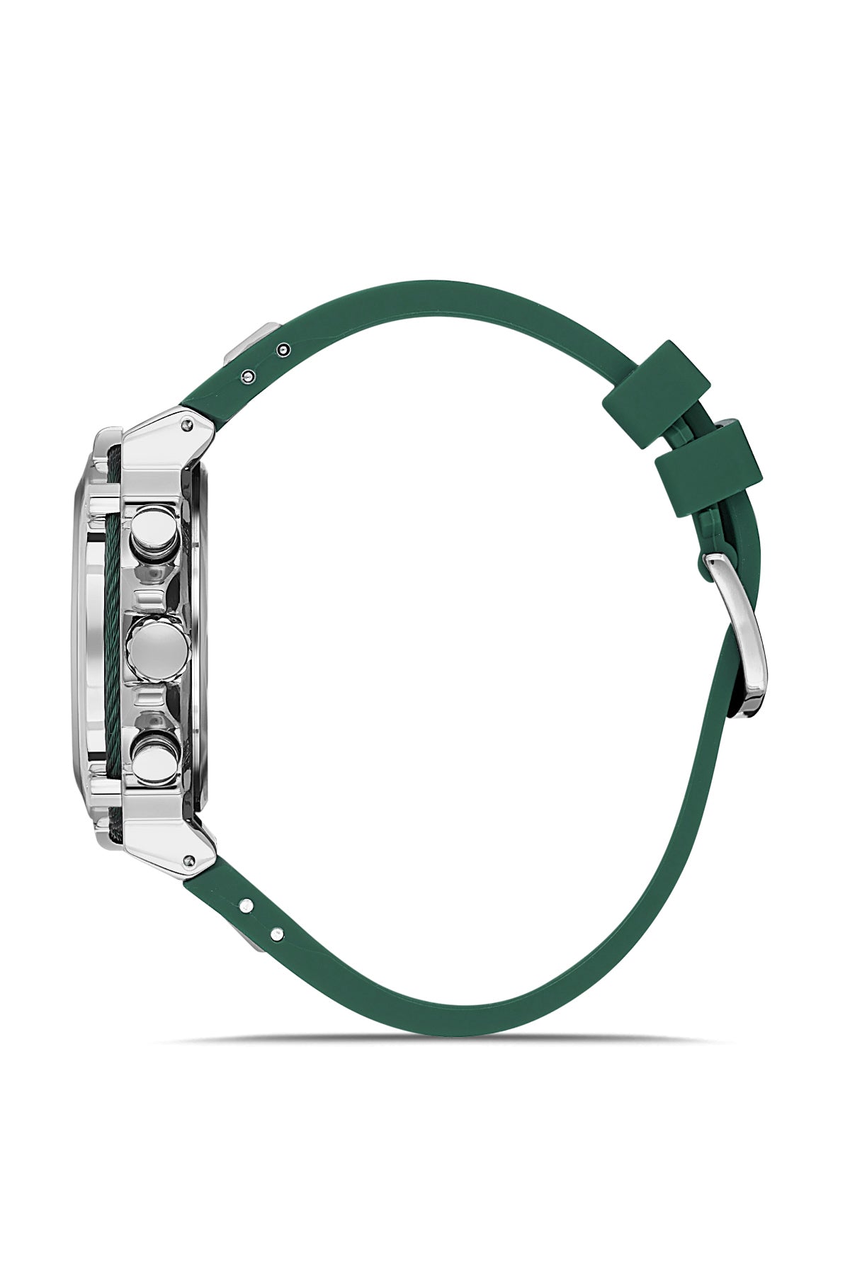 DAVID GUNER Yeşil Silikon Kordonlu Yeşil Kadranlı Gümüş Kaplamalı Multi Fonksiyonlu Erkek Kol Saati - DG-8270GD-ZM10