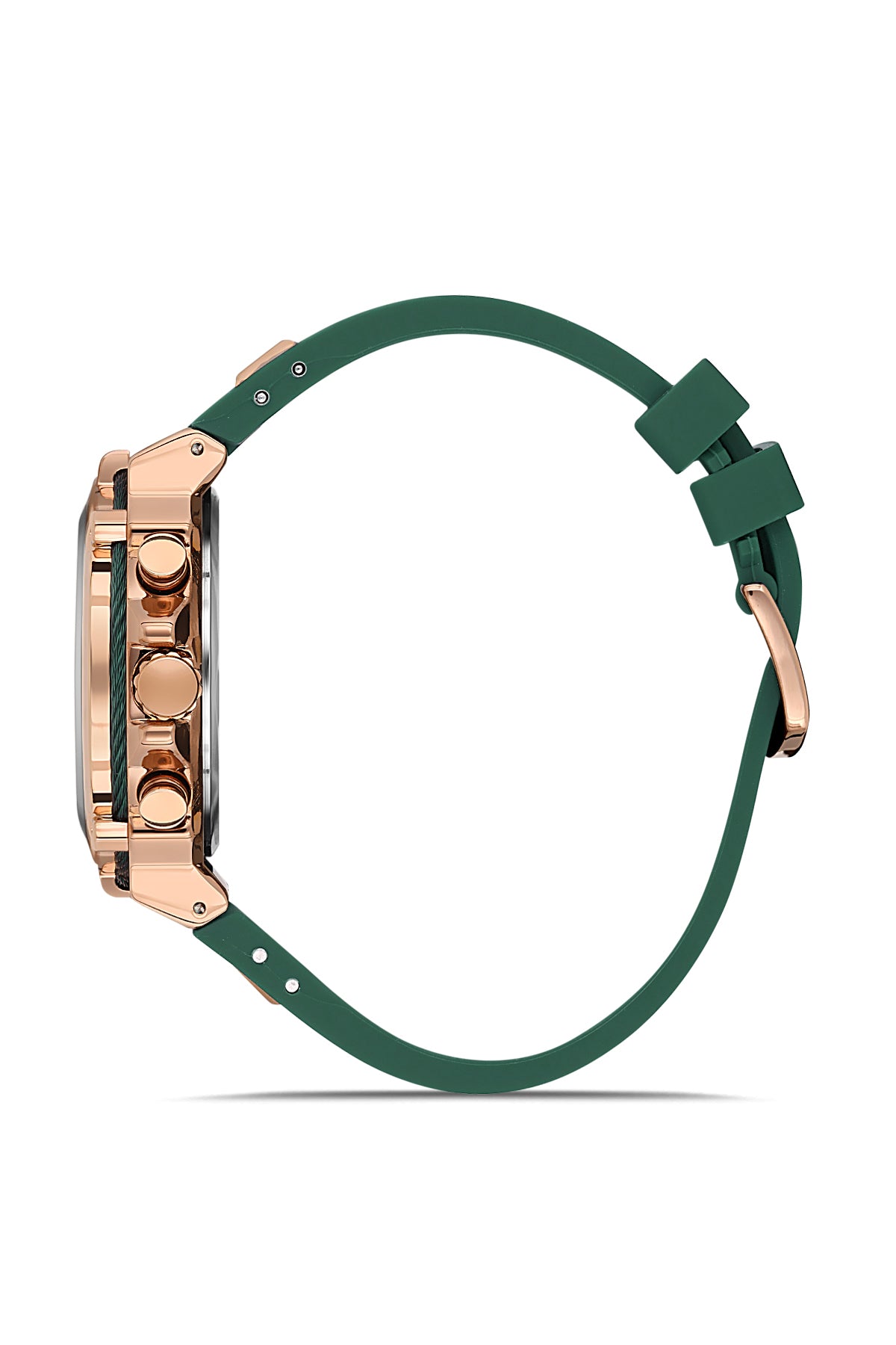 DAVID GUNER Yeşil Silikon Kordonlu Yeşil Kadranlı Rose Kaplamalı Multi Fonksiyonlu Erkek Kol Saati - DG-8270GD-ZG10